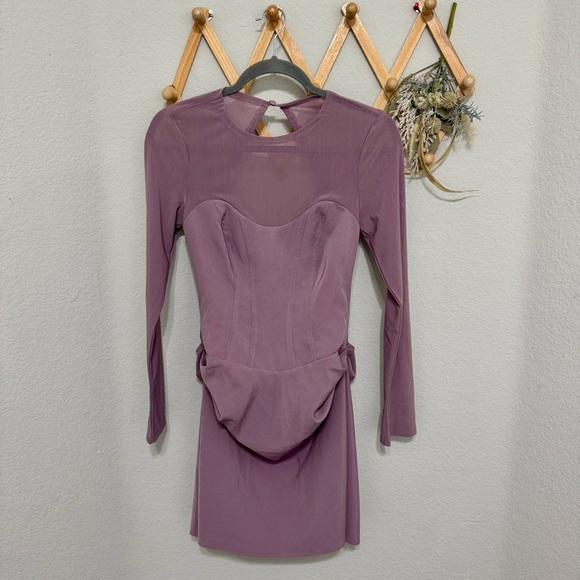 NWOT! ASOS Design Mauve Corset Mesh Sleeves Drape Mini Dress Size 4 - Picture 4 of 11